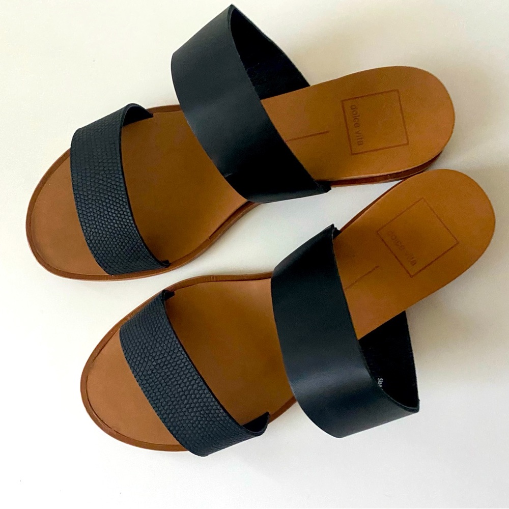 Dolce Vita Palba Sandals Black Size 6 Two Strap Slide Flats